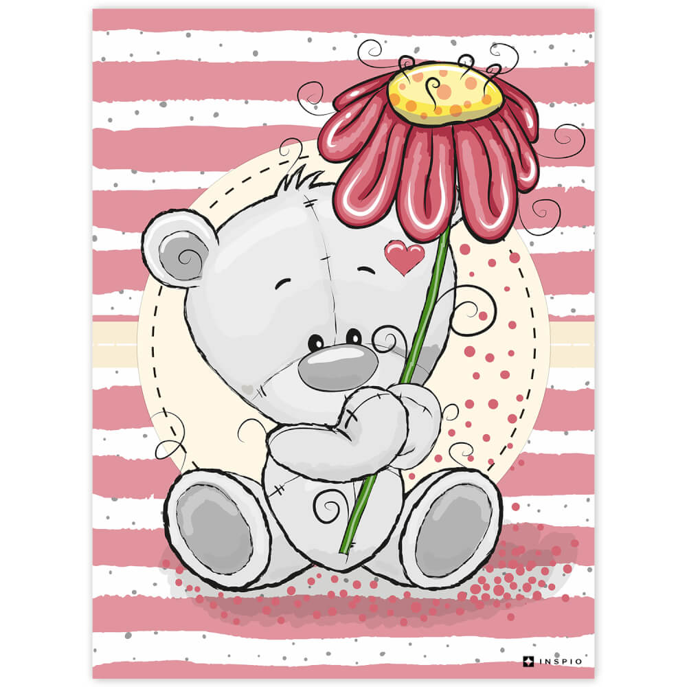 Mädchenzimmer Tafel Teddybär mit Blume